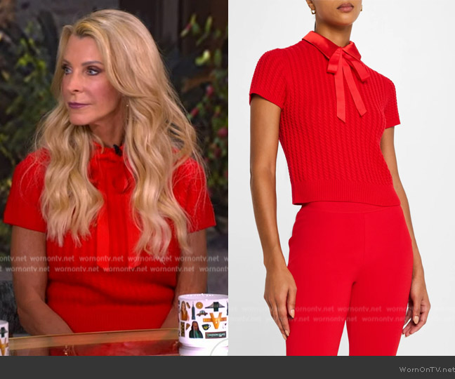 Alice + Olivia Abbott Short-Sleeve Collared Tie Pullover worn by Joan Vasso on The View