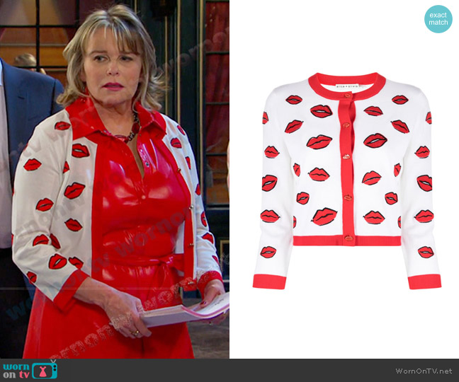 Alice + Olivia Daroda Wool Kiss Crop Cardigan in Soft White Multi worn by Bonnie Lockhart (Judi Evans) on Days of our Lives