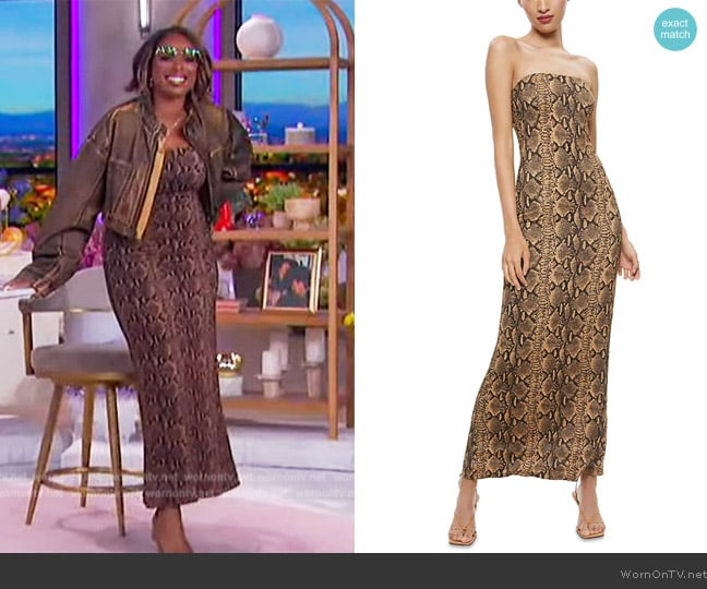 Alice + Olivia Delora Strapless Midi Dress worn by Jennifer Hudson on The Jennifer Hudson Show