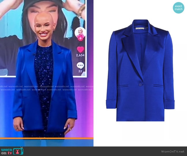 Alice + Olivia Denny Satin Single-Breasted Blazer in Royal worn by Chloe Bean on Good Morning America