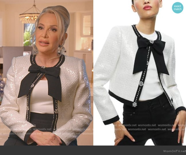 Alice + Olivia Gwyneth Sequined Tweed Jacket worn by Shannon Beador on The Real Housewives of Orange County