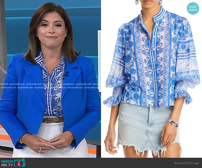 Alice + Olivia Ilan Floral Check Print Blouse worn by Chloe Melas on Today