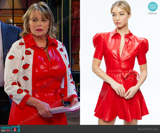 Alice + Olivia Lurlene Faux Leather Mini Dress worn by Bonnie Lockhart (Judi Evans) on Days of our Lives