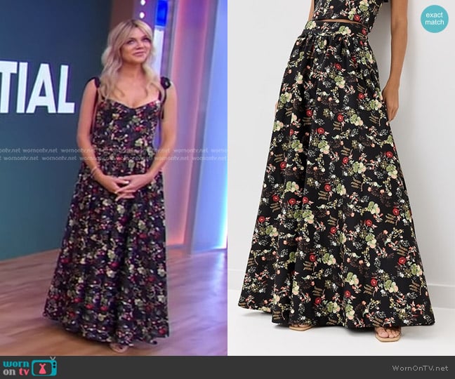 Alice + Olivia Nilda Voluminous Skirt in Blush Kiss Black worn by Kaitlin Olson on Good Morning America