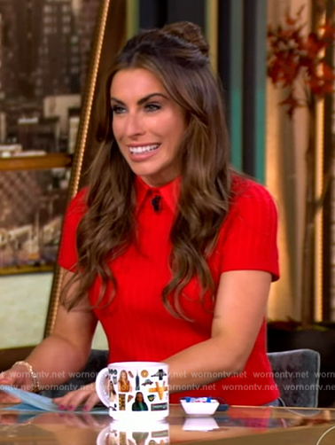 Alyssa's red cable knit top and jeans on The View