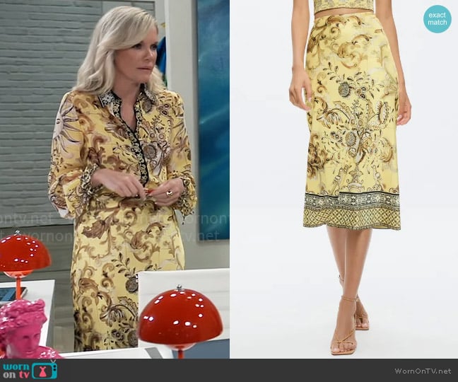 Alice + Olivia Maeve Skirt in Lisboa Lemon Meringue worn by Ava Jerome (Maura West) on General Hospital