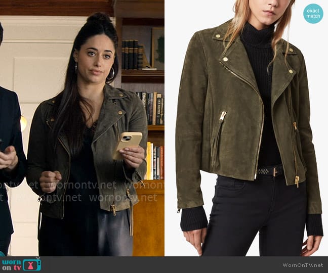 All Saints Dalby Jacket worn by Hyacinth (Jeanine Mason) on The Perfect Couple