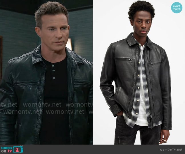 All Saints Luck Slim Fit Leather Jacket worn by Jason Morgan (Steve Burton) on General Hospital