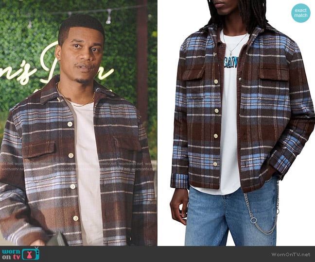 Allsaints Triton Relaxed Fit Printed Woven Long Sleeve Shirt in Mars Red worn by Marcus Turner (Cory Hardrict) on All American Homecoming