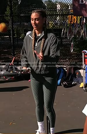 Ally’s green half-zip jacket and print leggings on Today