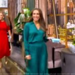 Alyssa’s teal satin shirt and pants on The View