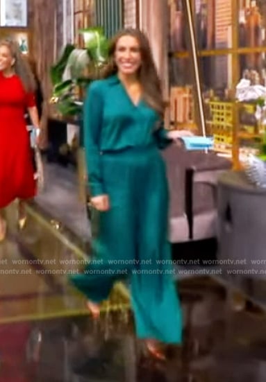 Alyssa's teal satin shirt and pants on The View