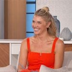 Amanda’s red square-neckline midi dress on The Talk