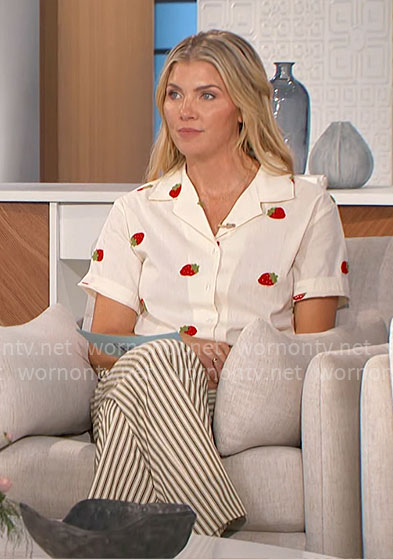 Amanda's strawberry shirt and striped pants on The Talk