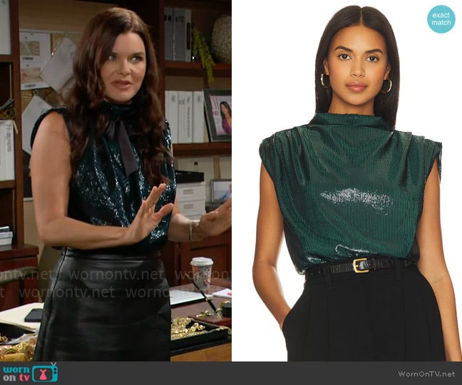 Amanda Uprichard Middleton Blouse in Ansella Burnout worn by Katie Logan (Heather Tom) on The Bold and the Beautiful