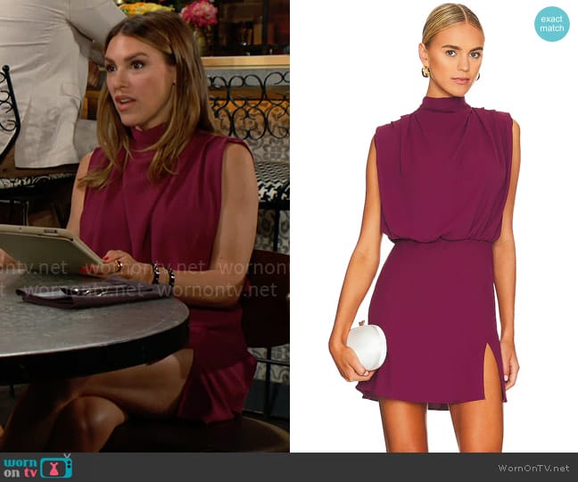 Amanda Uprichard Franny Mini Dress in Aubergine worn by Chloe Mitchell (Elizabeth Hendrickson) on The Young and the Restless