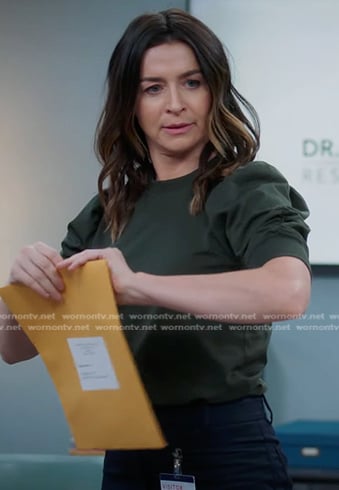 Amelia's green puff sleeve top on Greys Anatomy