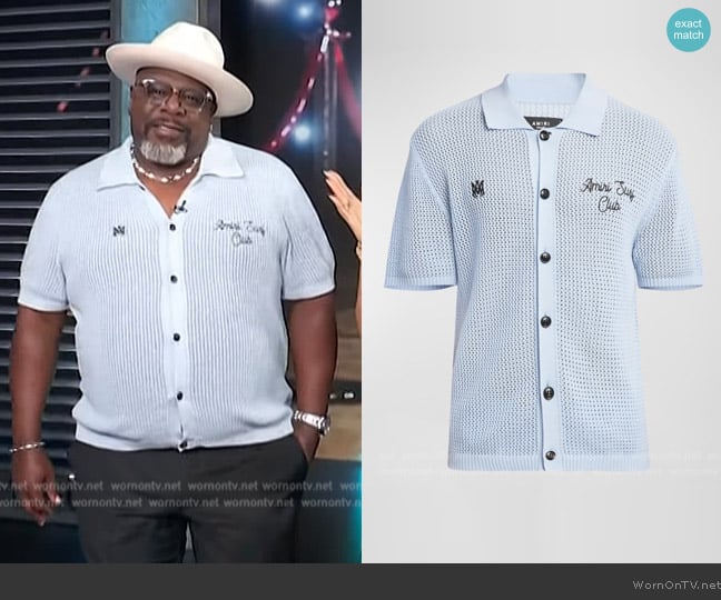 Amiri Amiri Surf Club Crotchet Short-Sleeve Shirt worn by Cedric the Entertainer on Access Hollywood