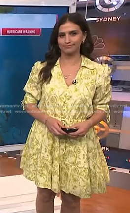 Angie Lassman’s yellow floral mini dress on NBC News Daily