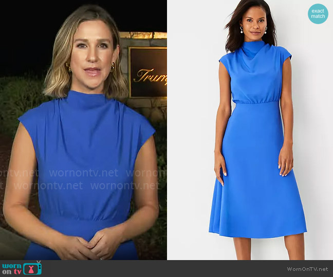 Ann Taylor Mock Neck Midi Flare Dress worn by Caitlin Huey-Burns on CBS Mornings