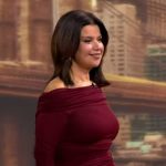 Ana’s burgundy off shoulder top and pants on The View