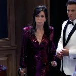 Anna’s dark red sequin midi dress on General Hospital