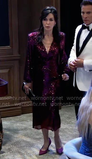 Anna’s dark red sequin midi dress on General Hospital