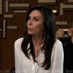 Anna’s white button down blouse with seamed checks on General Hospital