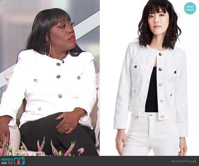 Anne Klein Collarless Denim Jacket worn by Sheryl Underwood on The Talk