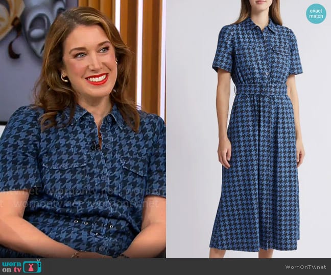 Anne Klein Houndstooth Print Denim Shirtdress worn by Sarah Gelman on CBS Mornings