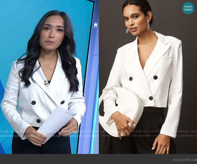 Maeve Linen Cropped Blazer worn by Emily West on Today