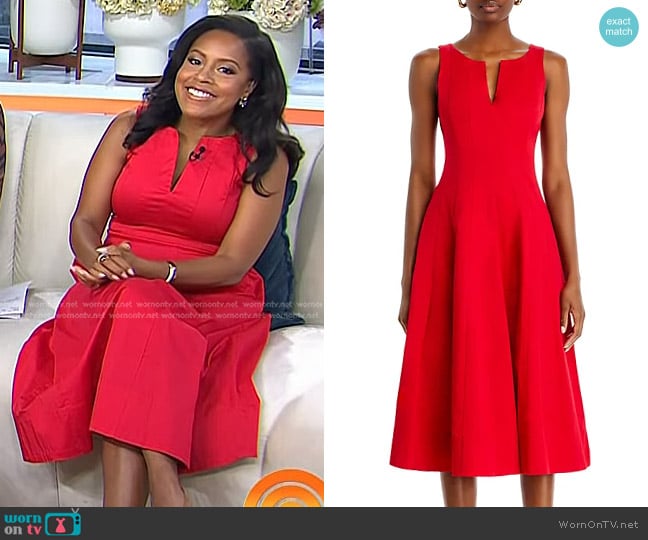 Aqua Paneled Midi Dress in Red worn by Sheinelle Jones on Today