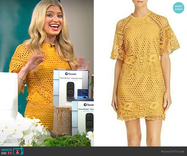 Aqua Bell Sleeve Lace Dress worn by Ashley Bellman on CBS Mornings