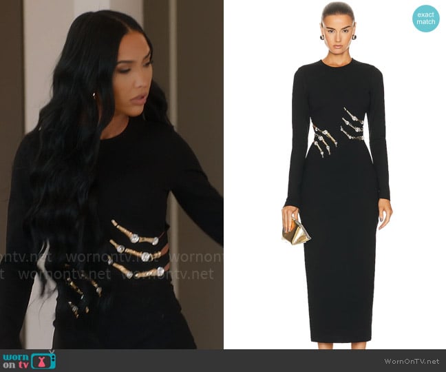 Area Crystal Claw Cutout Midi Dress worn by Bre Tiesi on Selling Sunset