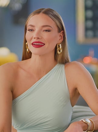 Alanna's one shoulder confessional dress on Selling Sunset