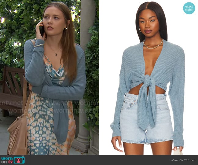 Autumn Cashmere  Tie Front Rib Cardigan worn by Faith Newman (Reylynn Caster) on The Young and the Restless