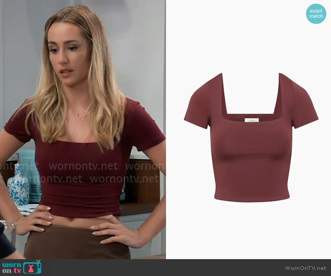 Babaton at Aritzia Contour Squareneck Shortsleeve T-Shirt worn by Josslyn Jacks (Eden McCoy) on General Hospital