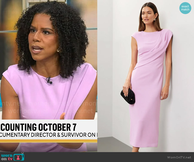 Badgley Mischka Twist Shoulder Drape Midi Dress worn by Adriana Diaz on CBS Mornings