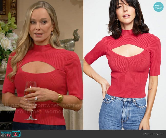 Bailey 44 Rebecca Sweater Top in Campari worn by Donna Logan (Jennifer Gareis) on The Bold and the Beautiful