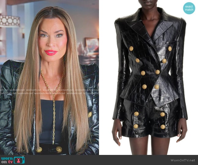 Balmain Croc Embossed Leather Jacket and Shorts worn by Britani Bateman on The Real Housewives of Salt Lake City