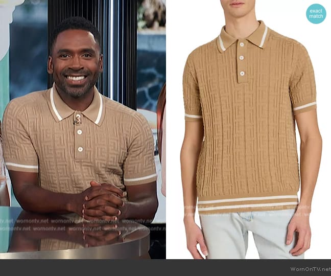 Balmain Jacquard Logo Wool Polo Shirt worn by Justin Sylvester on E! News