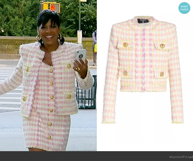 Balmain Miami Cotton-Blend Tweed Jacket worn by Tamron Hall on Tamron Hall Show