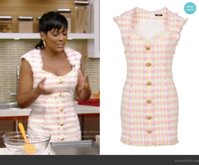 Balmain Pink & Yellow Miami Minidress worn by Tamron Hall on Live with Kelly and Mark