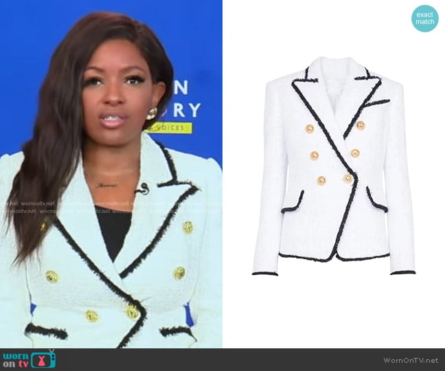 Balmain Tweed Pattern Blazer worn by Jasmine Crockett on Good Morning America