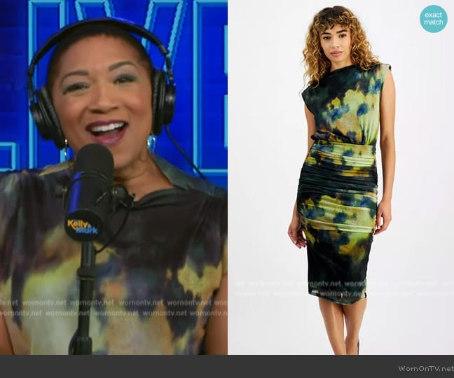 Bar III Printed Mesh Blouson Ruched-Skirt Midi Dress worn by Deja Vu on Live with Kelly and Mark