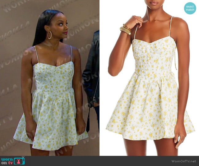 Bardot Elsie Corset Mini Dress in Yellow Floral worn by Chanel Dupree (Raven Bowens) on Days of our Lives