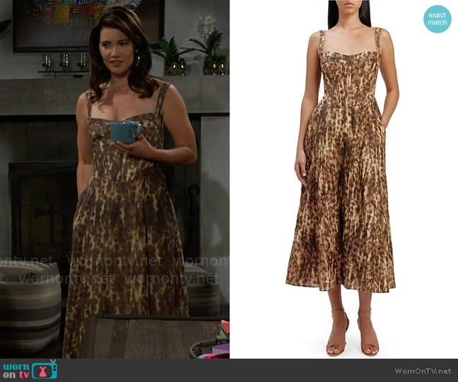 Bardot Lilah Dress in Leopard worn by Steffy Forrester (Jacqueline MacInnes Wood) on The Bold and the Beautiful