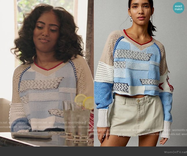 Urban Outfitters Johnny Patchwork Pullover Sweater worn by Gabby (Heather Lynn Harris) on All American Homecoming