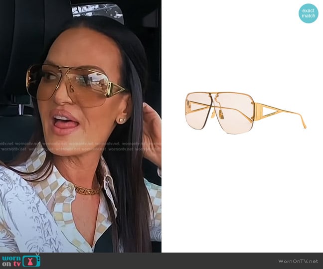 Bottega Veneta Triangle Pilot Sunglasses worn by Lisa Barlow on The Real Housewives of Salt Lake City