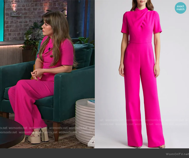 Black Halo Mercer Mock-Neck Cutout Crepe Jumpsuit worn by Kelly Clarkson on The Kelly Clarkson Show